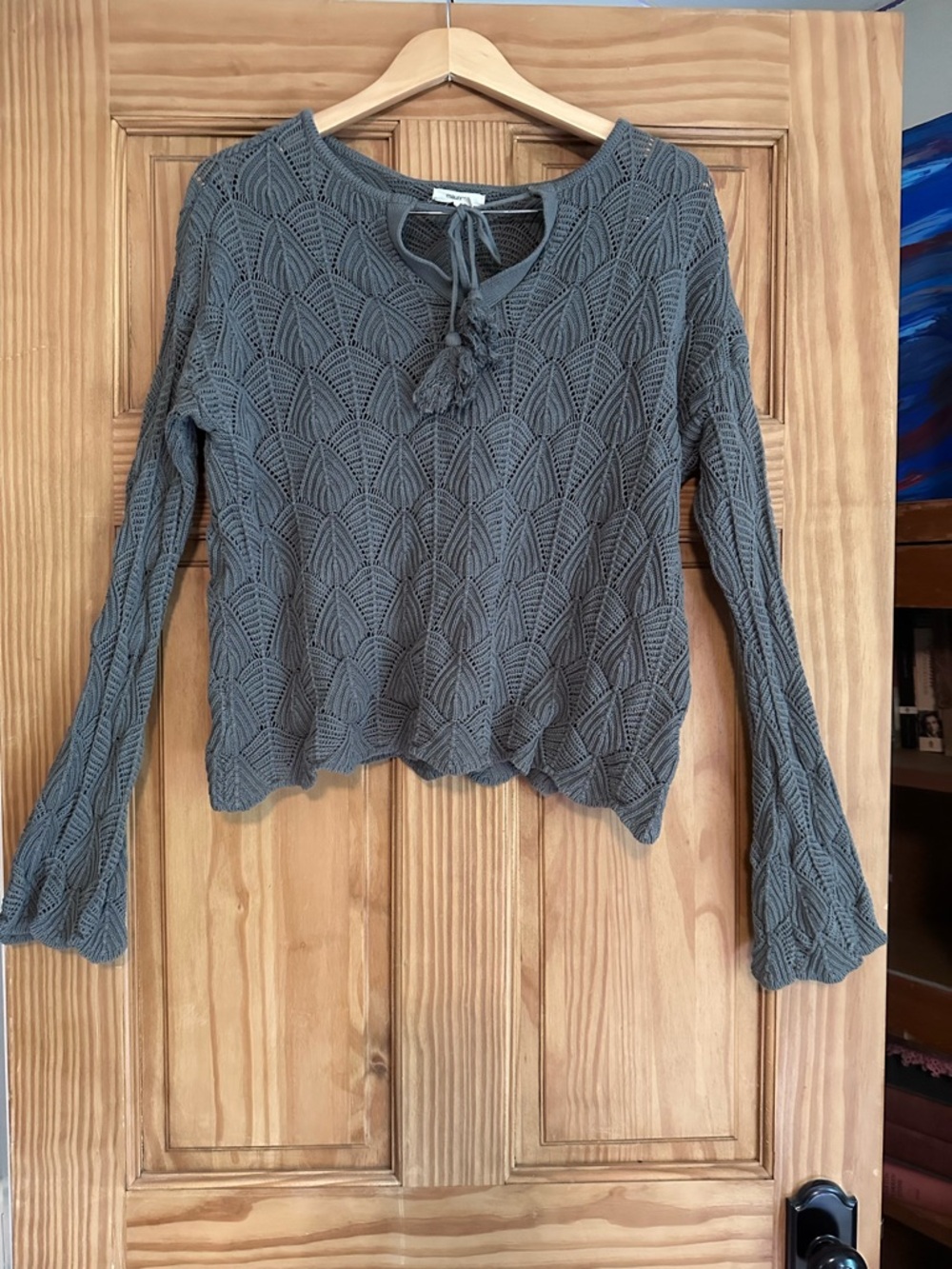 Maurices Olive Knit Tie-Neck Textured Sweater
